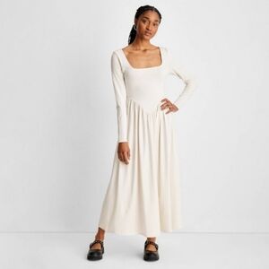 NWT Ivory Square Neck Knit Midi Dress- Future Collective with Reese Blutstein